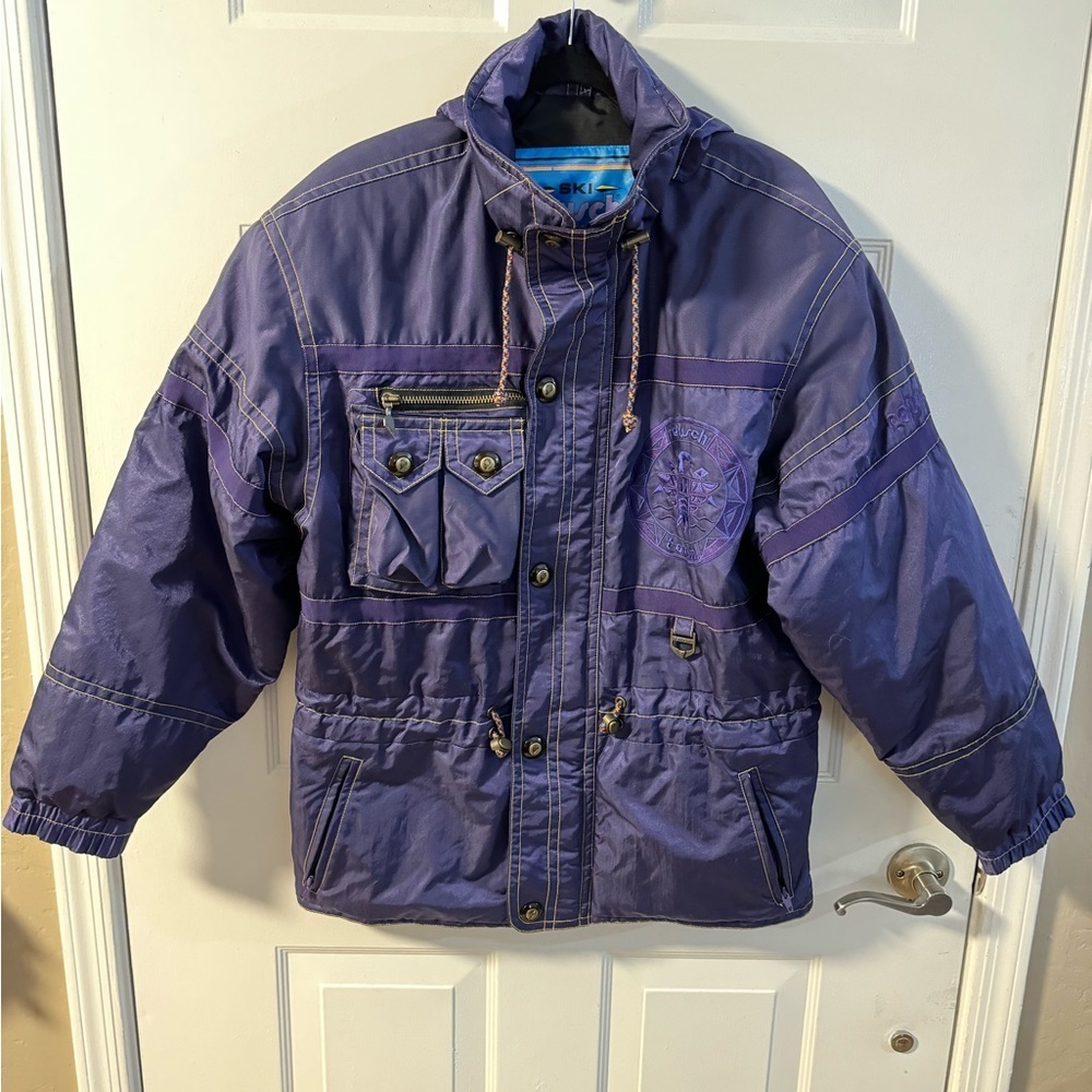 Vintage 90's Reusch Active Wear Purple Hooded Ski Snow Jacket Embroidered Med